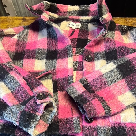 Vigoss Pink and Black Plaid Pea Coat - Picture 1 of 2